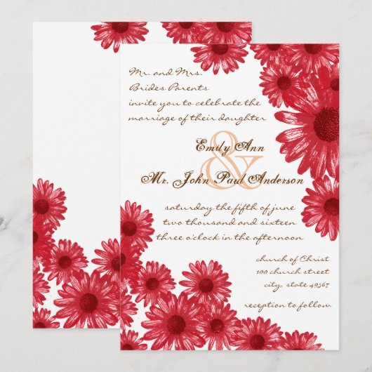Invitations de mariage Red Gerber Daisy (Devant / Derrière)