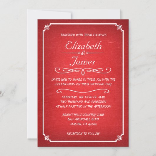 Invitations de mariage Red Vintage Chalkboard (Devant)