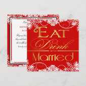 Invitations de mariage Red White & Gold Snowflake (Devant / Derrière)