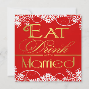 Invitations de mariage Red White & Gold Snowflake