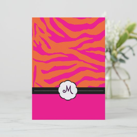 Invitations de mariage Retro/Monogramme/Zebra (Debout devant)