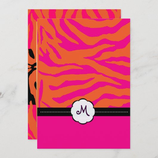 Invitations de mariage Retro/Monogramme/Zebra (Devant / Derrière)