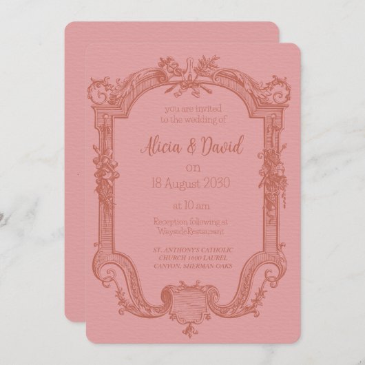 Invitations de mariage Rococo vintage (Devant / Derrière)
