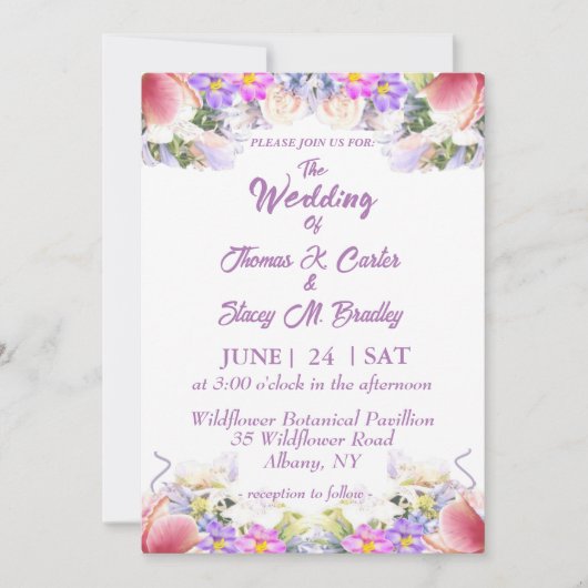 Invitations de mariage romantique du Fleur sauvage (Devant)