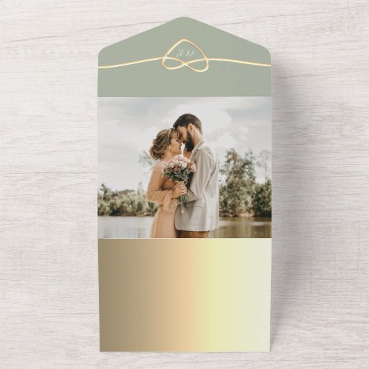 Invitations de mariage romantique Sage Green avec (Dehors)