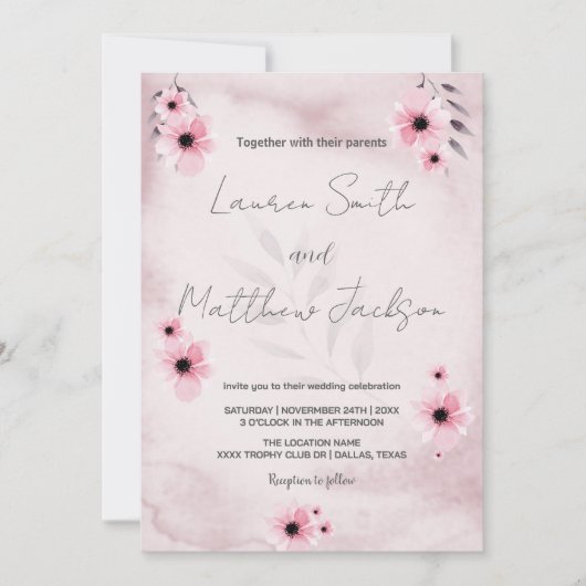Invitations de mariage rose (Devant)