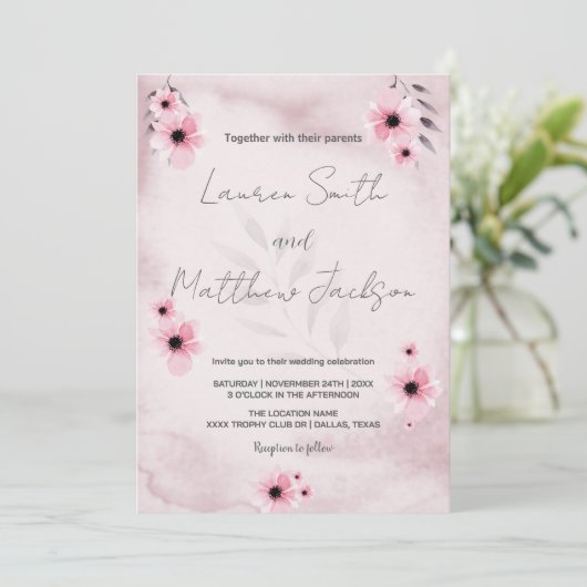 Invitations de mariage rose (Debout devant)