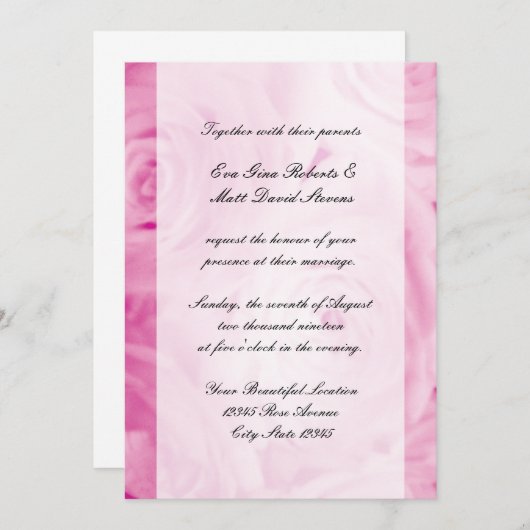 Invitations de mariage rose (Devant / Derrière)