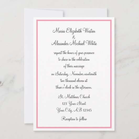 Invitations de mariage rose (Devant)