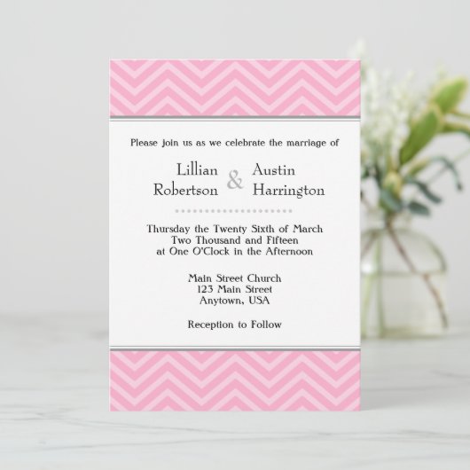 Invitations de mariage rose Chevron (Debout devant)