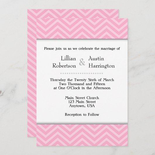 Invitations de mariage rose Chevron (Devant / Derrière)