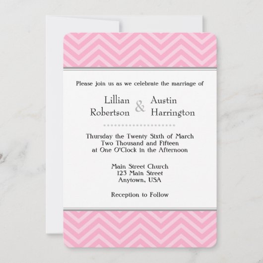 Invitations de mariage rose Chevron (Devant)