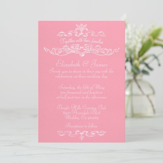Invitations de mariage rose de luxe simple (Debout devant)