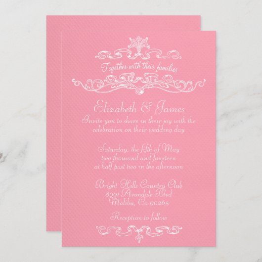 Invitations de mariage rose de luxe simple (Devant / Derrière)