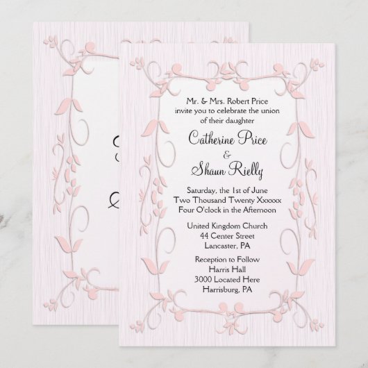 Invitations de mariage rose délicates (Devant / Derrière)
