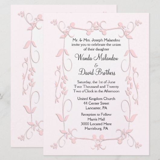 Invitations de mariage rose délicates (Devant / Derrière)