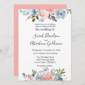 Invitations de mariage - Rose Dusty Blue Floral Ro (Devant / Derrière)