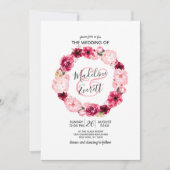 Invitations de mariage rose et bordeaux à couronne (Devant)