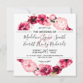 Invitations de mariage rose et bordeaux à couronne (Devant)