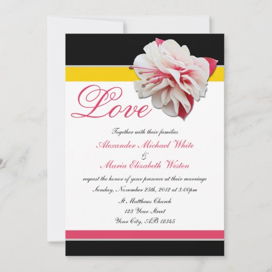 Invitations de mariage rose et jaune Fuchsia (Devant)