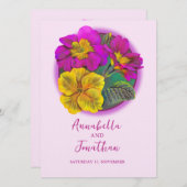 Invitations de mariage rose et jaune primrose (Devant / Derrière)