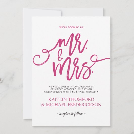 Invitations de mariage rose et noir chaud |Script (Devant)