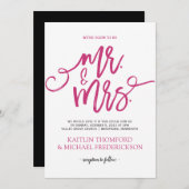 Invitations de mariage rose et noir chaud |Script  (Devant / Derrière)