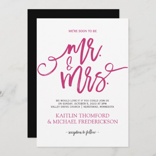 Invitations de mariage rose et noir chaud |Script (Devant / Derrière)