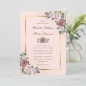 Invitations de mariage rose et or floral (Debout devant)