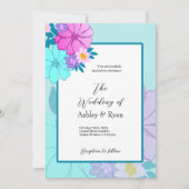 Invitations de mariage rose et Turquoise (Devant)