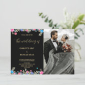 Invitations de mariage rose Fleur avec photo (Debout devant)