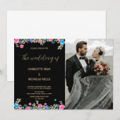 Invitations de mariage rose Fleur avec photo (Devant / Derrière)