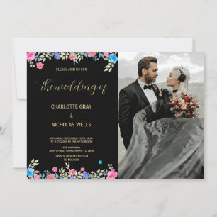 Invitations de mariage rose Fleur avec photo