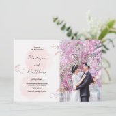 Invitations de mariage rose Fleur avec photo (Debout devant)