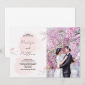 Invitations de mariage rose Fleur avec photo (Devant / Derrière)