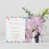 Invitations de mariage rose Fleur avec photo (Debout devant)