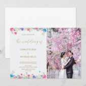 Invitations de mariage rose Fleur avec photo (Devant / Derrière)