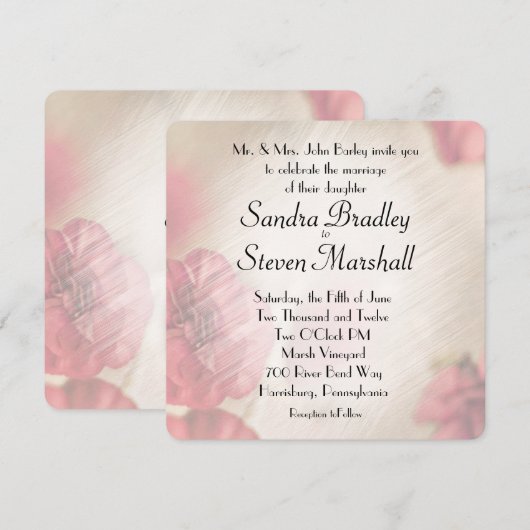 Invitations de mariage rose floral (Devant / Derrière)