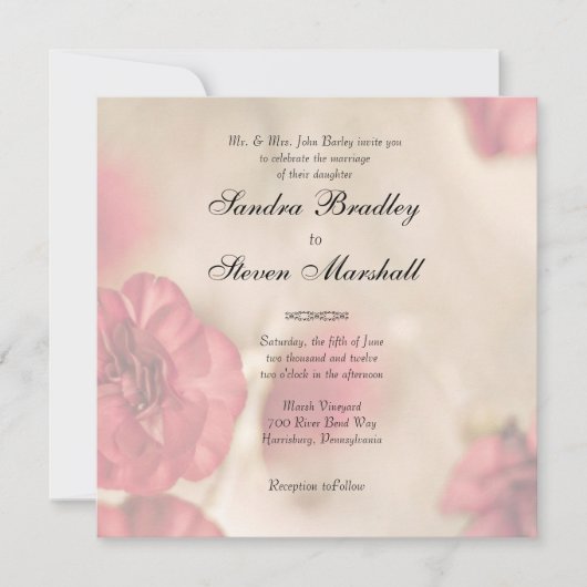 Invitations de mariage rose floral (Devant)