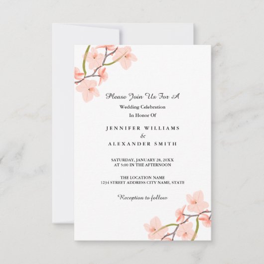 Invitations de mariage rose floral (Devant)