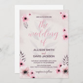 Invitations de mariage rose floral (Devant / Derrière)