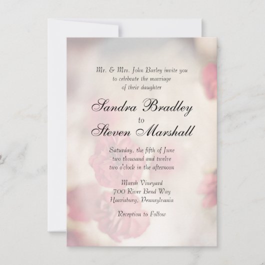 Invitations de mariage rose floral (Devant)
