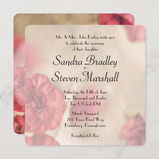 Invitations de mariage rose floral (Devant / Derrière)