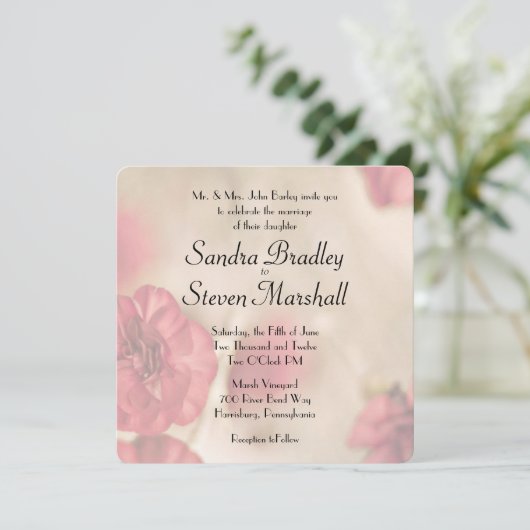 Invitations de mariage rose floral (Debout devant)