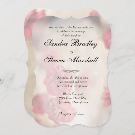 Invitations de mariage rose floral (Devant / Derrière)