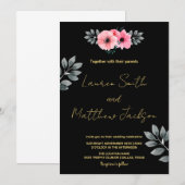 Invitations de mariage rose floral (Devant / Derrière)