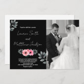 Invitations de mariage rose floral avec photo (Devant / Derrière)