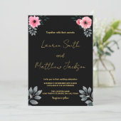 Invitations de mariage rose floral or (Debout devant)