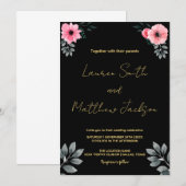 Invitations de mariage rose floral or (Devant / Derrière)