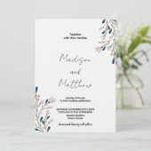 Invitations de mariage rose floral vert (Debout devant)